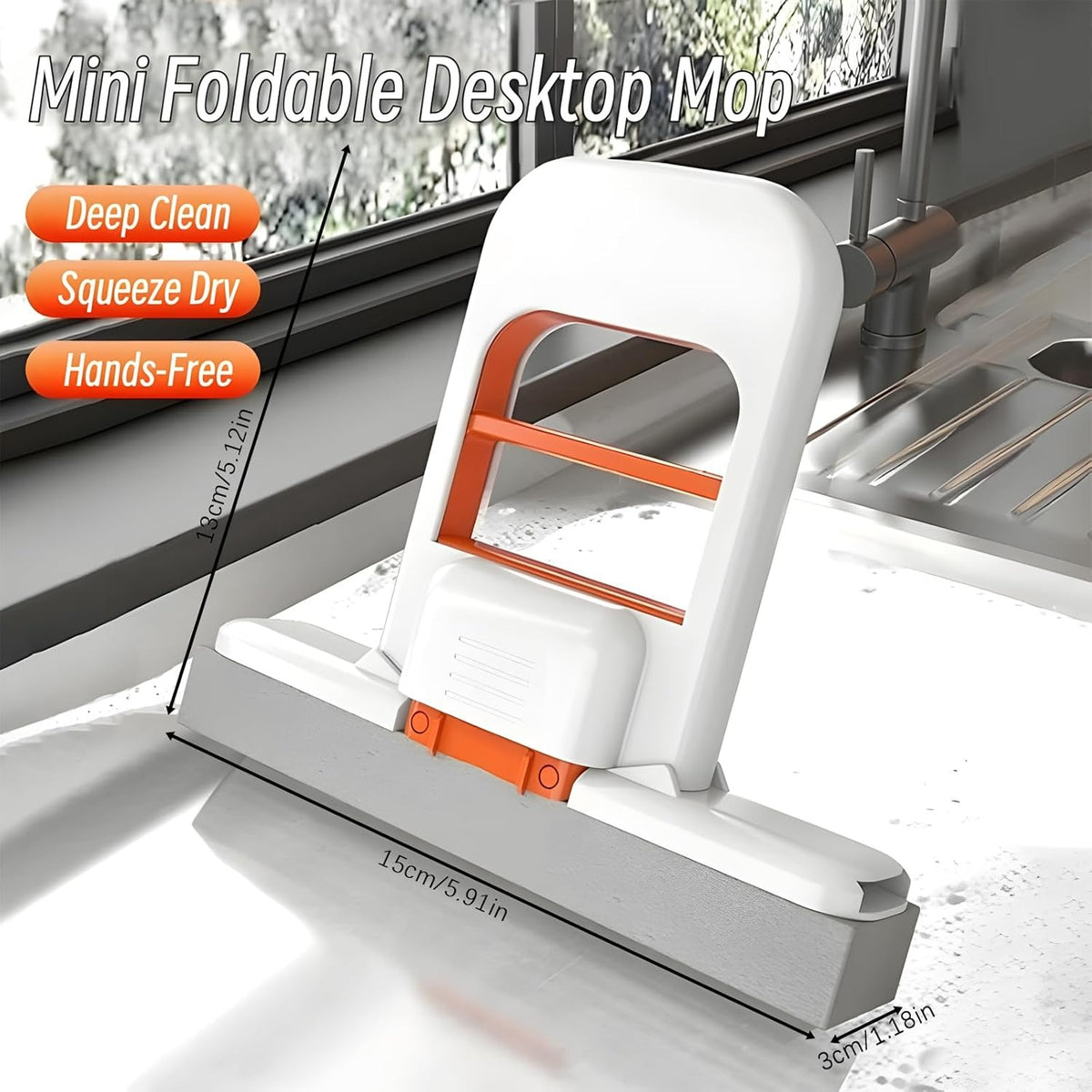 Foldable Mini Mop – Self-Squeezing Portable Cleaning Tool for Kitchen, Bathroom, Car & Glass Surfaces
